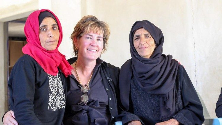 Ambassador Burke Bowe with two Palestinian women in Bethlehem