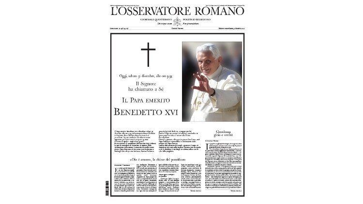 Titulní list deníku Osservatore Romano v sobotu 31.12.2022
