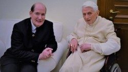 Pope Emeritus Benedict XVI and Dr. Michael Hesemann together during one of their visits