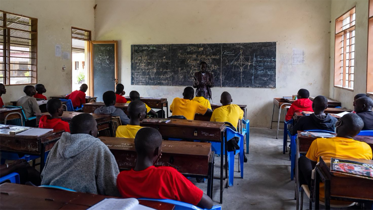 Las aulas de la Escuela Secundaria Bro. Augusto Memorial College en el pueblo de Kit, Juba