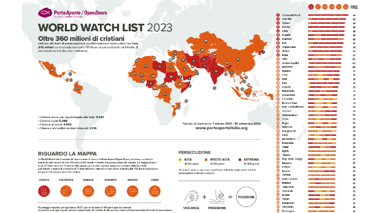 Mappa della World Watch List 2023 di Open Doors