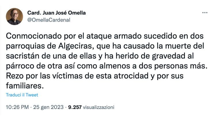 Tweet del presidente de la CEE, Juan José Omella