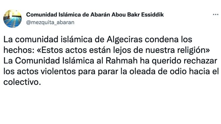 Tweet de la Unión de Comunidades islámicas del Campo de Gibraltar