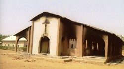 Burnt church in  Maiduguri, Nigeria