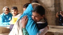 La directrice de l'Unicef, Catherine Russell, à Alep en Syrie. 