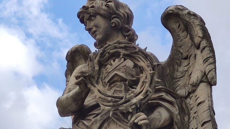 Gian Lorenzo Bernini, Angelo con la corona di spine (copia), iscizione: "In aerumna mea dum configitur spina""