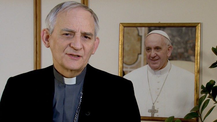 File photo: Cardinal Matteo Zuppi with a portrait of Pope Francis