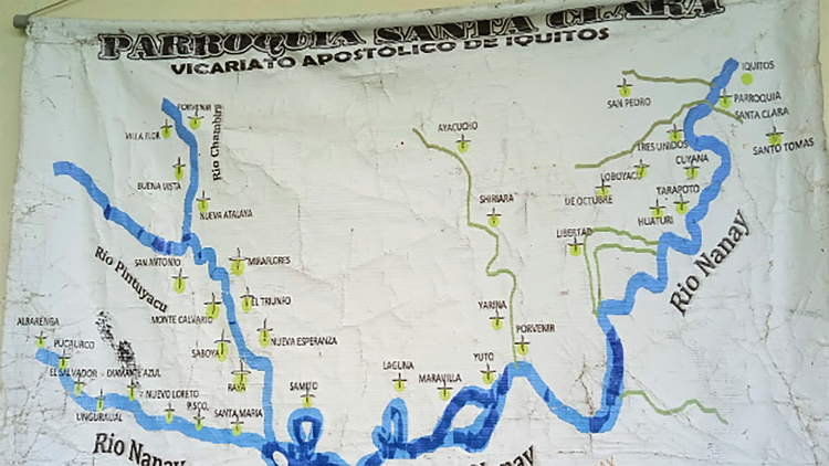 Karte der Pfarreien, die zum Vikariat Iquitos gehören