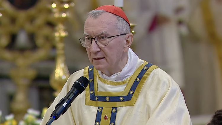 Il cardinale Pietro Parolin mentre pronuncia l'omelia