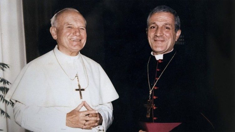 Con san Giovanni Paolo II, che lo volle vescovo di Molfetta nel 1982, quando era parroco a Tricase (Lecce)