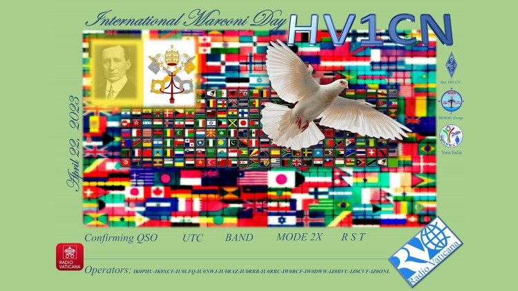 La cartolina QSL della stazione della Radio Vaticana per l'international Marconi Day