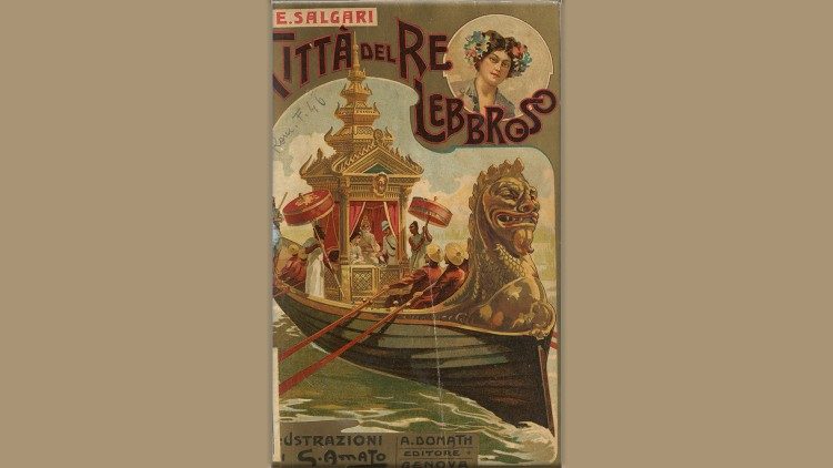 Emilio Salgari (1862-1911) La città del re lebbroso; Milano, Vallardi, 1914 [I edizione: Genova, Donath, 1904]; copertina illustrata