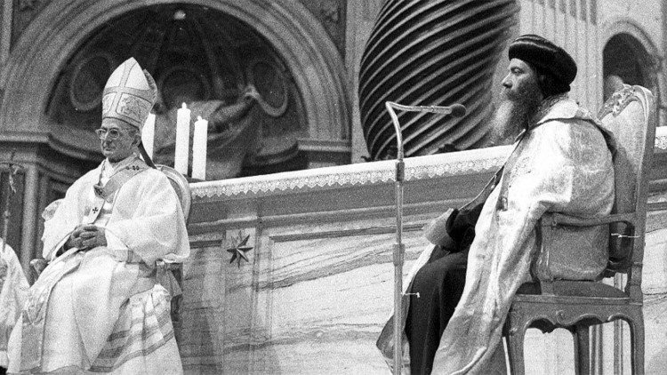 Pope Paul VI and Pope Shenouda III in St. Peter's Basilica