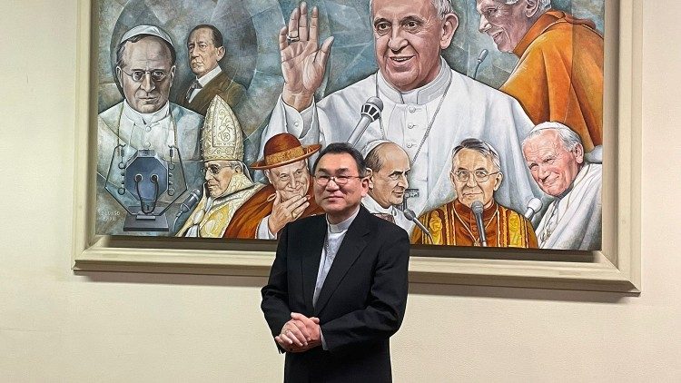 Archbishop Kikuchi in the Sala Marconi of Vatican Radio's headquarters