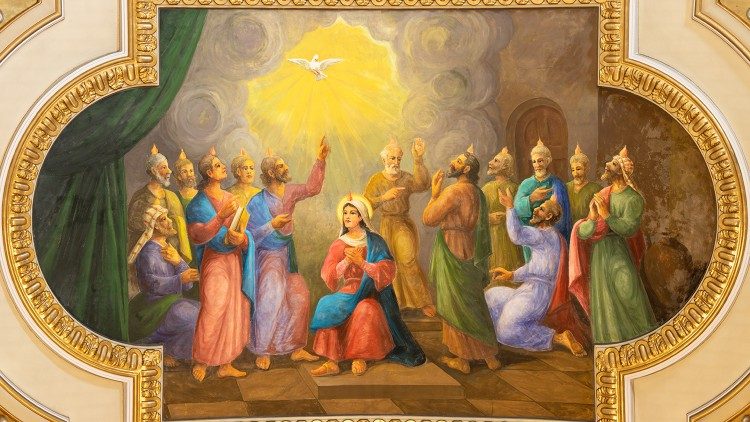 पेन्तेकॉस्त पर पवित्रआत्मा का मरियम एवं प्रेरितों पर अवतरण 