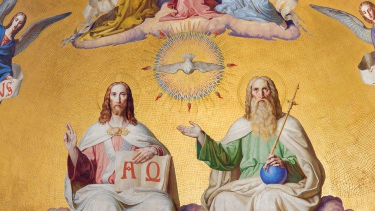 Die göttliche Dreifaltigkeit: Detail eines Freskos aus dem 19. Jahrhundert in einer Wiener Kirche