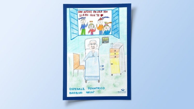 Dětská kresba pro papeže, kterou mu zaslaly děti z nemocnice Bambino Gesù