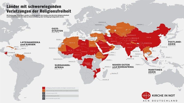 Übersicht von Kirche in Not zur Religionsfreiheit weltweit