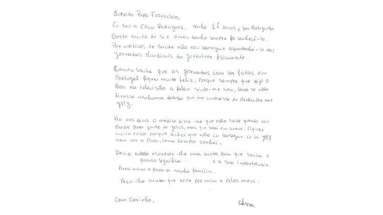 En una carta escrita a mano y cargada de emociones, Edna comparte con el Papa sus dolores y su fe.