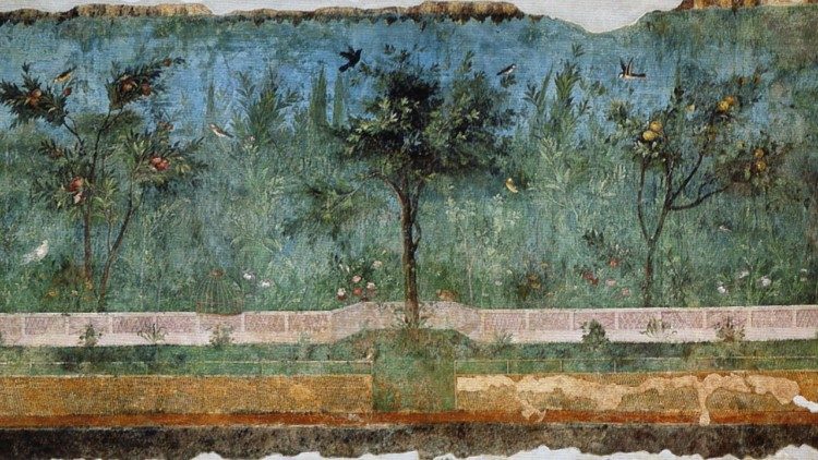 Affresco del Viridarium della Villa di Livia o di Prima Porta,  40  - 20 a.C.., Museo nazionale romano di Palazzo Massimo, Roma