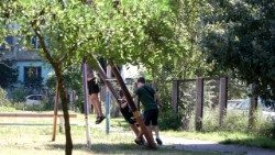 Children play in a park in Chernivtsi