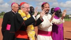 Cardinal Parolin with Bishop Christian Carlassare in Rumbek
