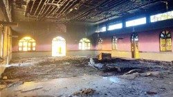 Une paroisse du Manipour en Inde, détruite après un incendie criminel, le 3 mai 2023. 