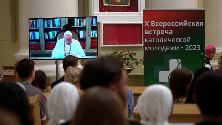 Pope Francis in connection with the 10th National Meeting of Young Catholics in St. Petersburg, Russia