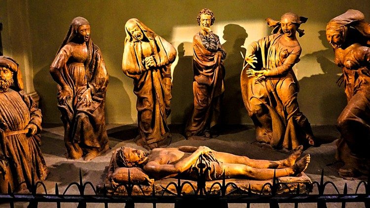 Oplakávání mrtvého Krista - terakota původně polychromovaná - Niccolò dell'Arca - kostel Santa Maria della Vita - Bologna - 15. století