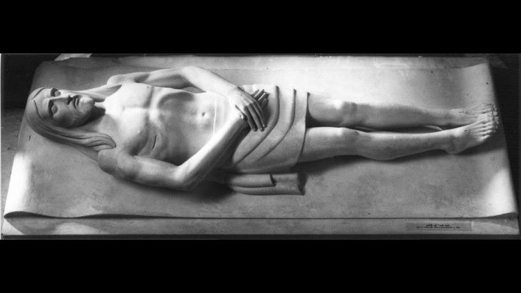 Mrtvý Kristus čekající na vzkříšení - kopie sádrového modelu uchovávaného v gipsotéce Santa Lucia v Piavě - TV - mramor od blahoslaveného Fra' Claudia Granzotta - svatyně v Chiampo - VI - 1941