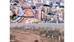 Vor und nach den Überschwemmungen in Libyen