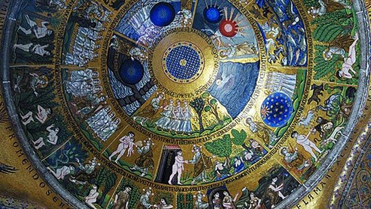 Una parte del mosaico del cupolino della Genesi, nell'atrio della basilica di San Marco a Venezia, oggetto della prima lezione in visita del corso "Arte e il Credo"