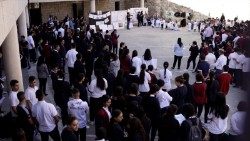 Children pray for peace at the Terra Sancta School in Jerusalem