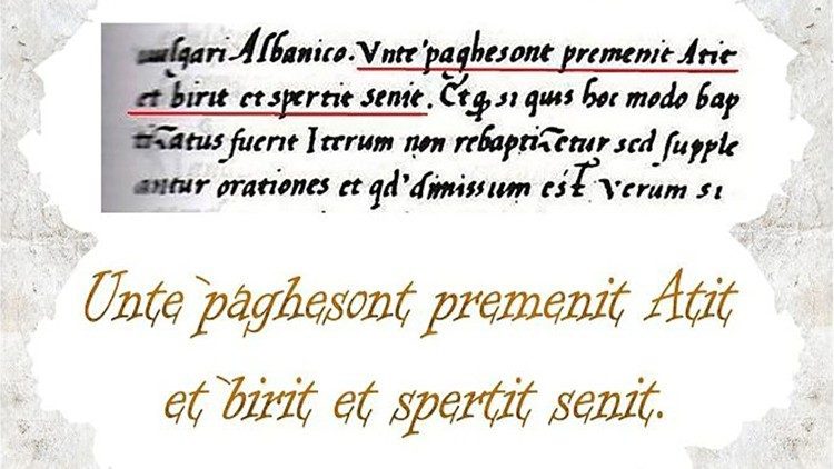  'Formula e Pagëzimit'  shkruar nga Imzot Pal Engjëlli më 8 nëntor 1462