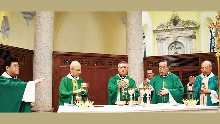 李山总主教与周枢机和汤汉枢机在香港主教座堂举行弥撒