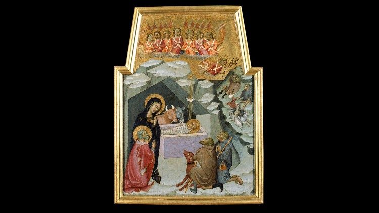 Workshop of Bartolo di Fredi, "The Adoration of the Shepherds," tempera and gold on panel, 1383-1388, Vatican Museums.