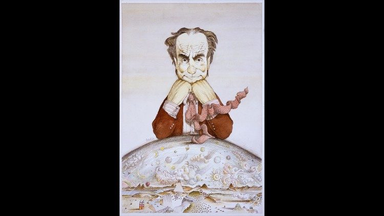 Tullio Pericoli, Italo Calvino, 1987, acquerello e china su carta, mm 570 x 380, Bologna, collezione privata © Tullio Pericoli