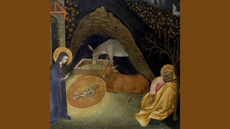 Detail, Giovanni di Paolo (Siena, 1395/1400 - 1482); Predella: Geburt Jesu und Verkündigung an die Hirten; um 1440; Tempera und Gold auf Leinwand © Vatikanische Museen