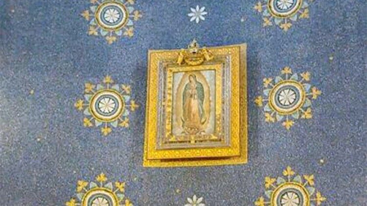 La imagen de la “Virgen Morena”, que se venera en la basílica menor de Nuestra Señora de Guadalupe y San Felipe de Jesús, en la Vía Aurelia de Roma, Italia. 