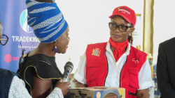 Zambia's Minister of Health, Sylvia Masebo (in red) at an event.