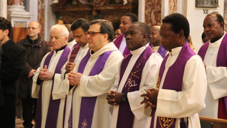 Concelebrating priests at Minor Basilica of Santa Maria in Montesanto.