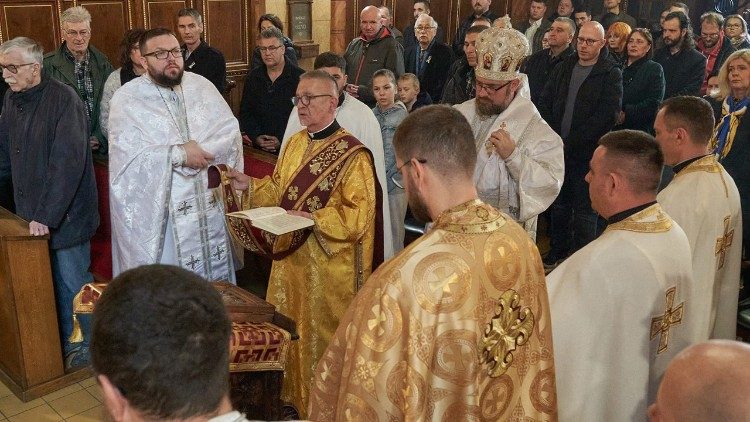 Liturgija u grkokatoličkoj konkatedrali u Zagrebu za mir u Ukrajini (Foto: Križevačka eparhija)