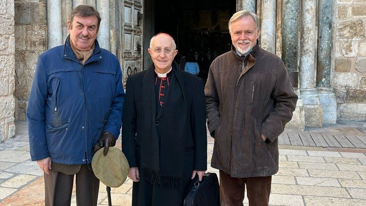 Cardinal Filoni, Ambassador Visconti, Francoise Vayne in Jerusalem