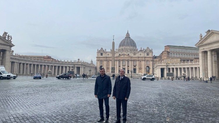 The President and Vice-President in St Peter's Square after meeting the Pope