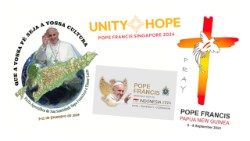 Logotipi i mota Papinog putovanja u Indoneziju, Papuu Novu Gvineju, Istočni Timor i Singapur