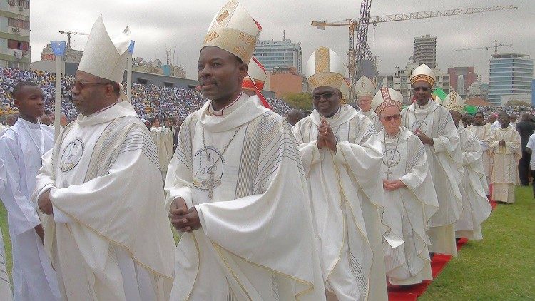 Some of the Catholic Bishops of the Episcopal Conference of Angola and Sao Tome (CEAST) at an open-air Mass. 