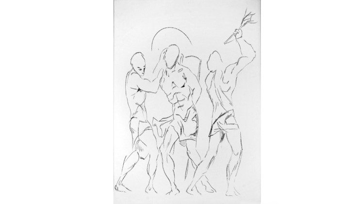 Flagellazione, disegno di Ezechiele Ramin. Riproduzione riservata © copyright Famiglia Ramin/TeM/Missionari Comboniani