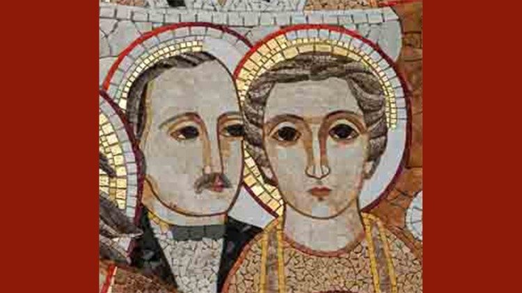 Zobrazenie blahoslavených rodičov Quattrocchiových v kaplnke Centra Aletti v Santa Severa (Taliansko)