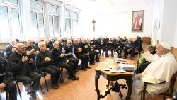 Pope Francis meets with elderly  priests in the San Giuseppe al Triofale parish in Rome